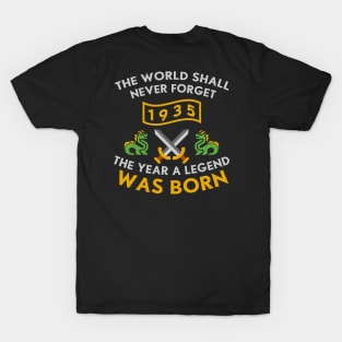 1935 The Year A Legend Was Born Dragons and Swords Design (Light) T-Shirt